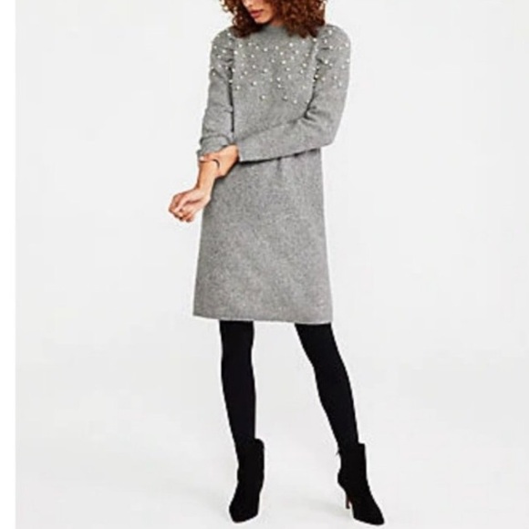 Ann Taylor Dresses & Skirts - Adorable Puff Sleeve Pearl Embellished Sweater Dress